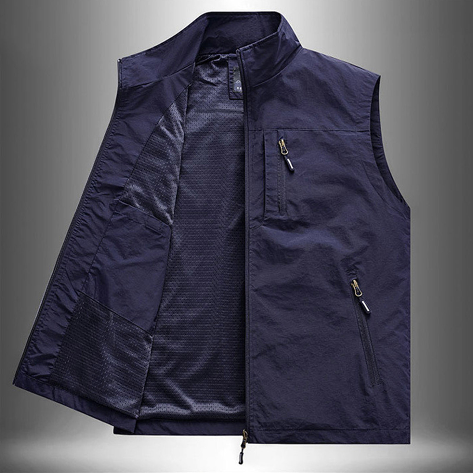 thumbnail image 5 of Chaleco ligero de softshell para hombre, chaqueta utilitaria para actividades al aire libre y viajes, cuello alto, múltiples bolsillos, para senderismo/running (XL-XXXXXXL), 5 of 8